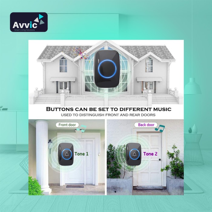 CACAZI Wireless Doorbell 2 Receiver 2 Pencetan Bel Pintu Rumah Kantor