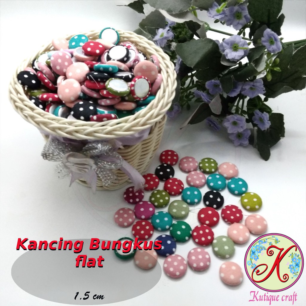 Kancing Bungkus Flat 1,5cm Polka per 100 pcs