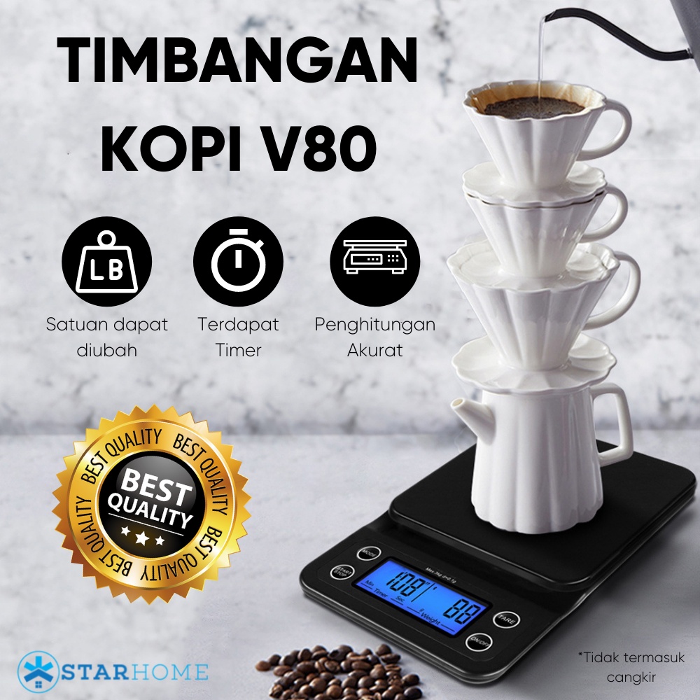 Timbangan Kopi Digital Timer V80 Drip Coffee Scale Timbangan Dapur Digital Timbangan Kue Telur Buah Daging Pasar