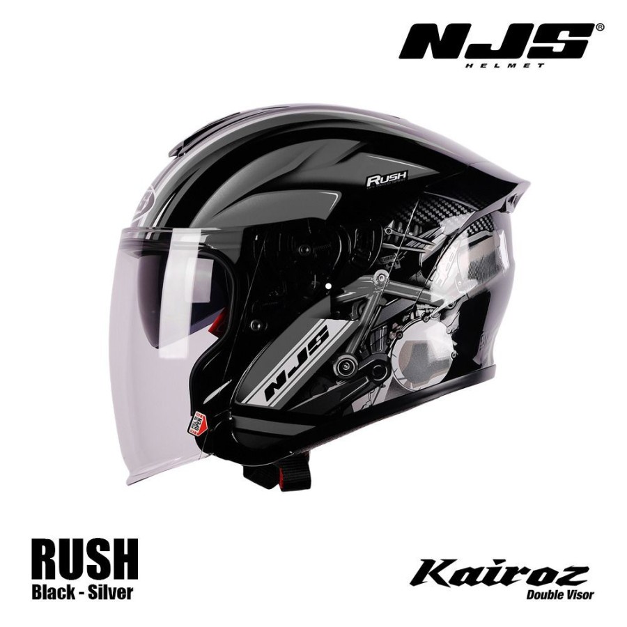 NJS Kairoz DV Rush Double Visor | Helm Half Face Kairos motif Doff & Glossy-Silver