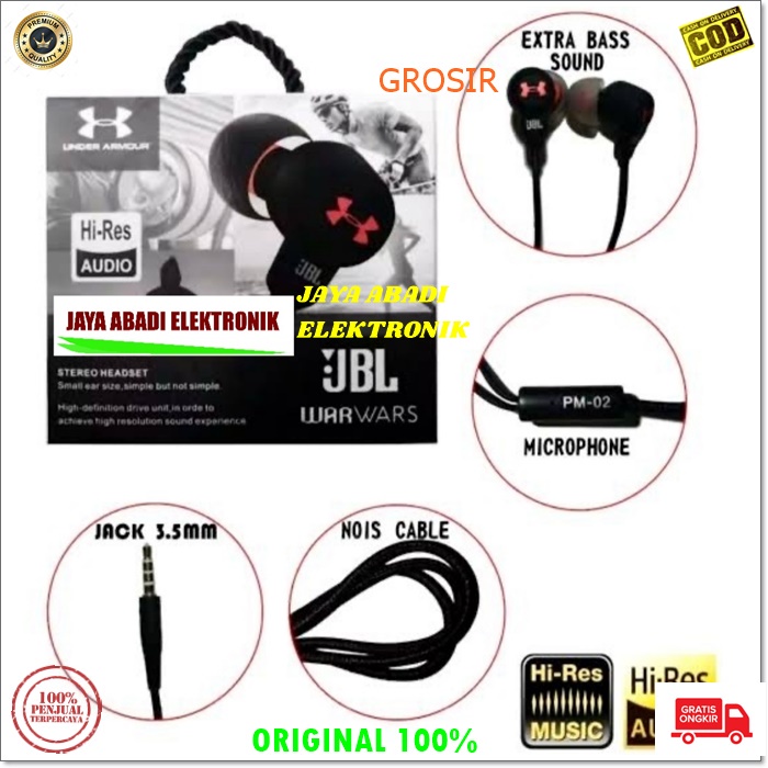 J334 HEADSET UNDER ARMOUR KABEL JACK 3.5 MM SUPER BASS EARPHONE EARPOD IN EAR HF DOUBLE DUAL SUPER MIC STEREO CALL HIFI KABEL CONROL MUSIK TELPON MEGABASS HANDPHONE AUDIO SUARA SMULE KARAOKE JERNIH DAN NGEBASS BISA SEGALA JENIS DAN MERK HANDPHONE LAPTOP