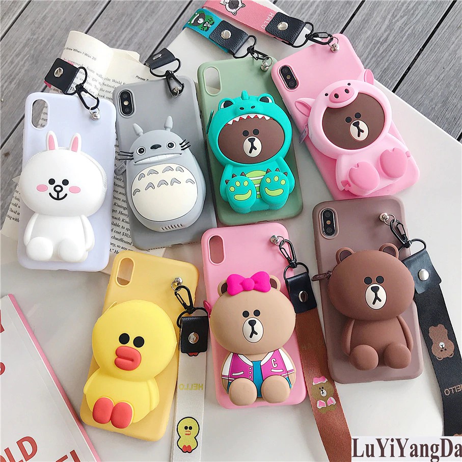 Cute Cartoon Zipper Wallet Phone Case for Huawei Y5 Lite Y6 Y7 Pro Prime Y9 2019 2018 Soft Silicone
