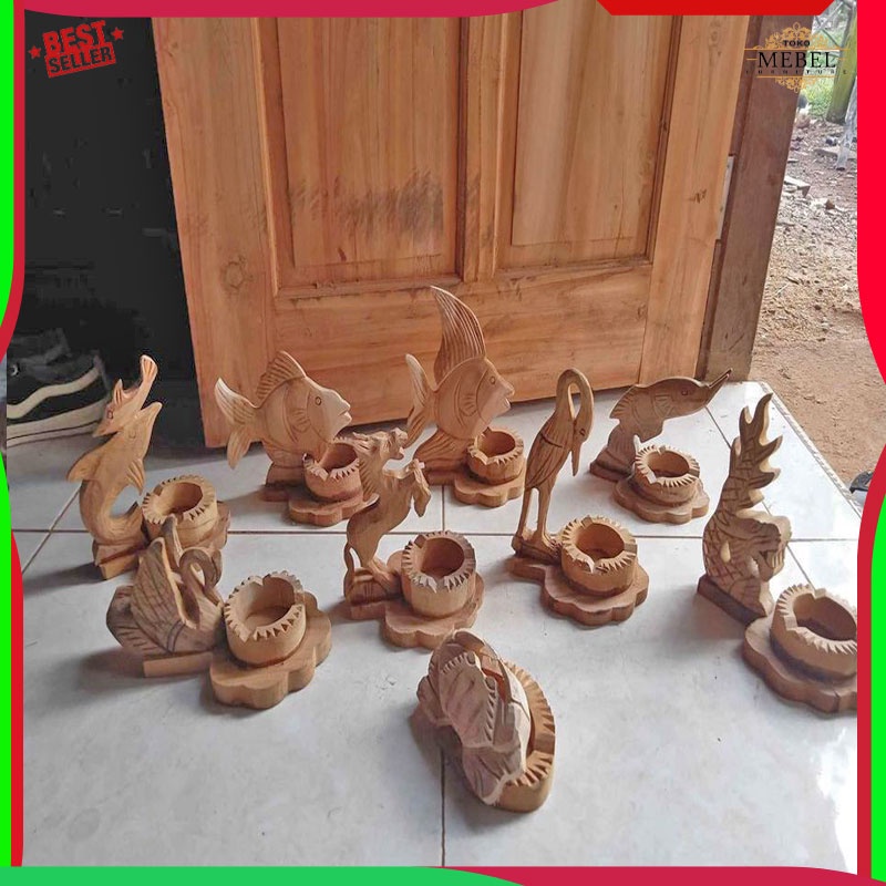 Asbak Kayu Jati Ukiran Patung Karakter Hewan Mentahan mebel jepara