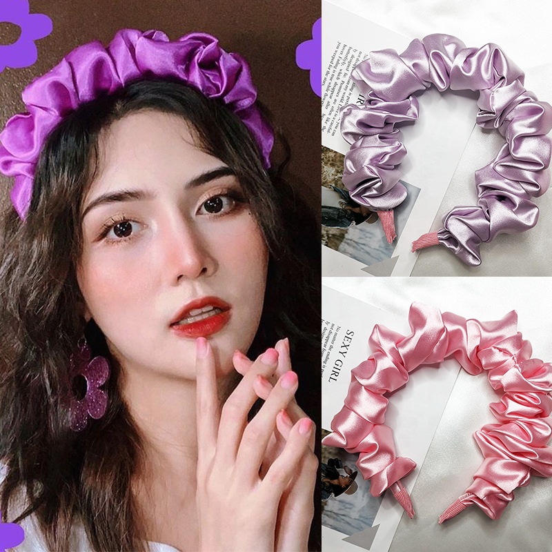 PREMIUM BANDO SCRUNCHIE RUFFLE ALA KOREA - Bandana Kerut Korea - Matte Scrunchie Velvet Headband