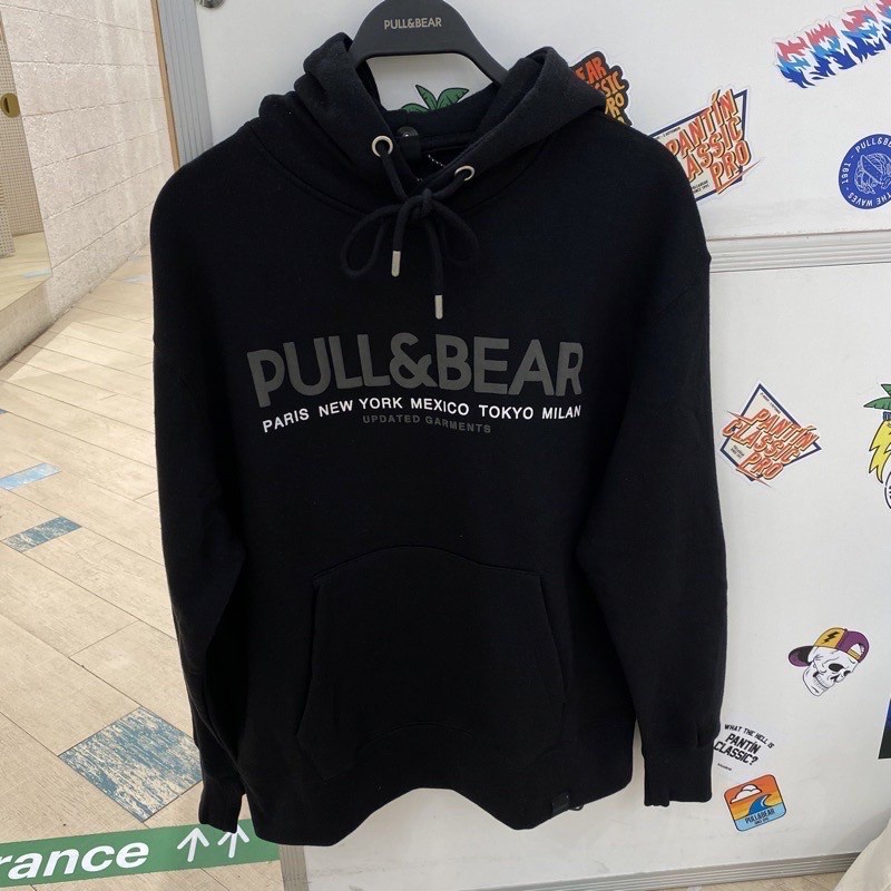Sweater Hoodie Pria Pull&amp;Bear Blue Denim &amp; Hitam Premium