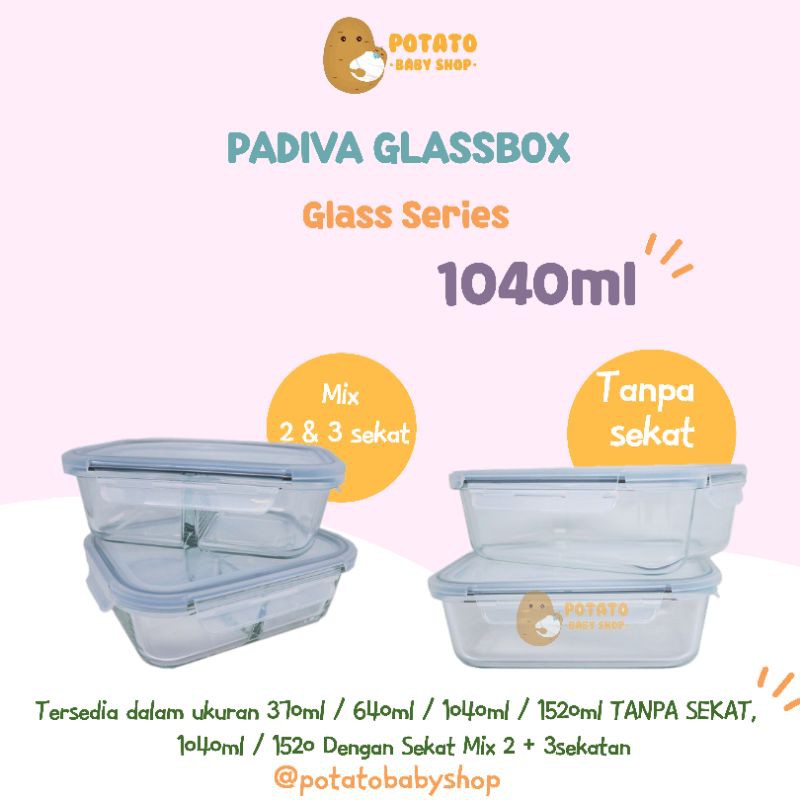 Padiva 1040ml (2pcs) Glassbox ( 1 &amp; Mix 2+3Compartment)