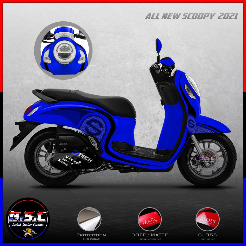 Sticker Decal FULL BODY + FULL PART Scoopy FI Scoopy 2021 Motif Stylish Hexagone Blue