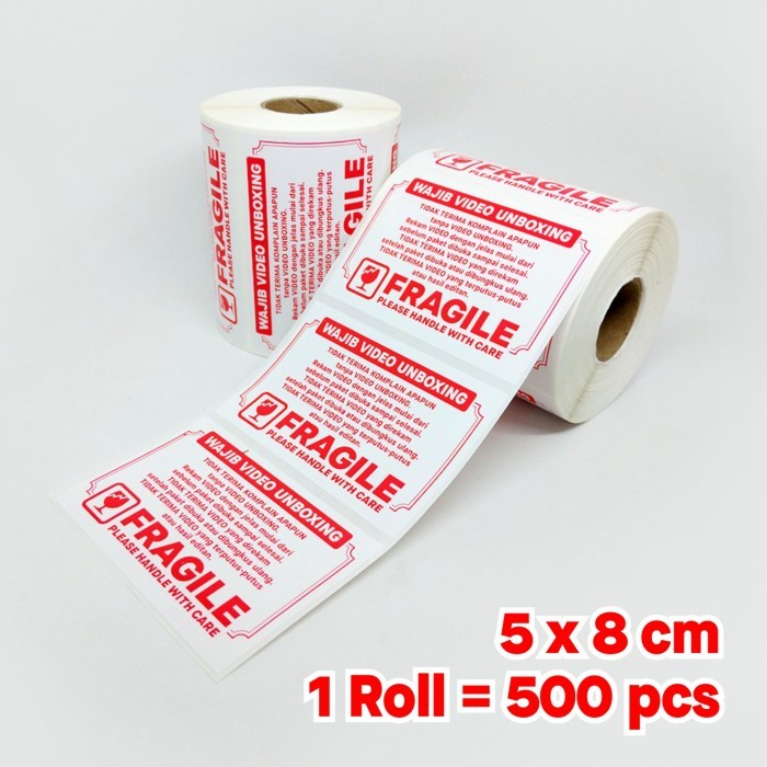 

Sticker Label FRAGILE Stiker Wajib Video Unboxing 8 x 5 cm (1 Roll isi 500 pcs)