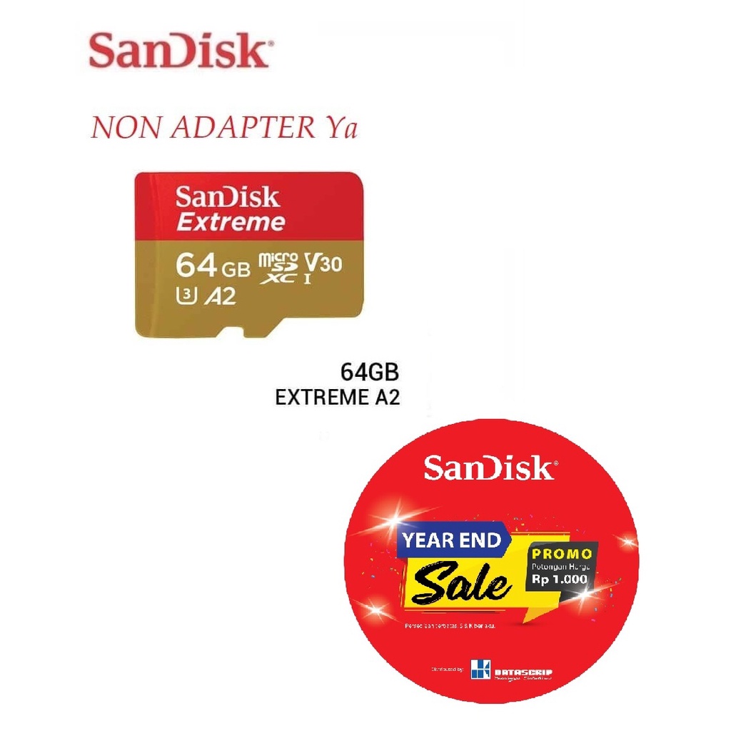 SANDISK EXTREME A2 MICRO SD / MICROSD CARD 64GB UP TO 160MBPS