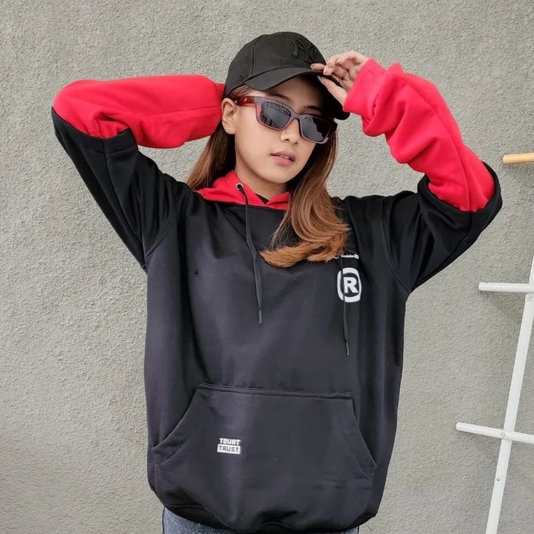 Hoodie Trendy Overisize R Combine Bahan Pleece Terbaru Korean Style