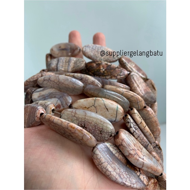 batu alam Penden simba oval jasper putih coklat 2 x 4 cm brown white