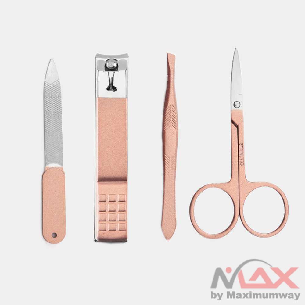 Gunting Kuku + Pinset + Kikir + Gunting alis, PROFESIONAL Paket Nail Art Set Gunting Kuku Manicure Pedicure 4 PCS Premium Quality 555 777 New 4pcs/Set Rose Gold Color Stainless Steel Manicure set Professional nail clipper Kit of Pedicure Trimmer Cutters