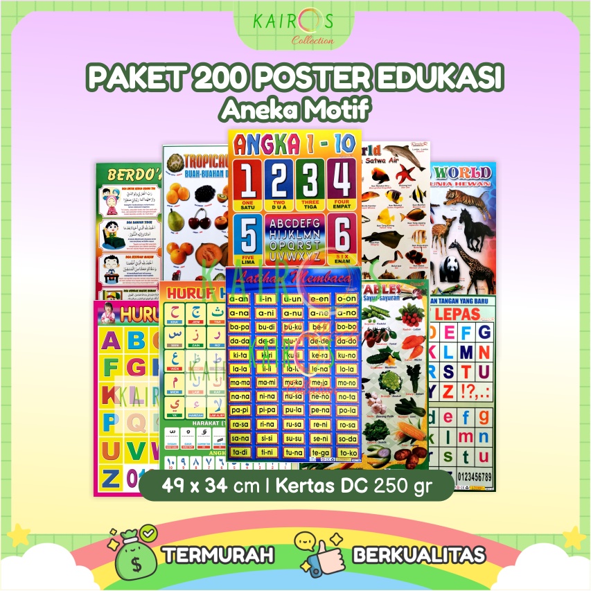 Poster Anak Pendidikan Isi 200 Pcs (Bonus 50 Poster Anak)