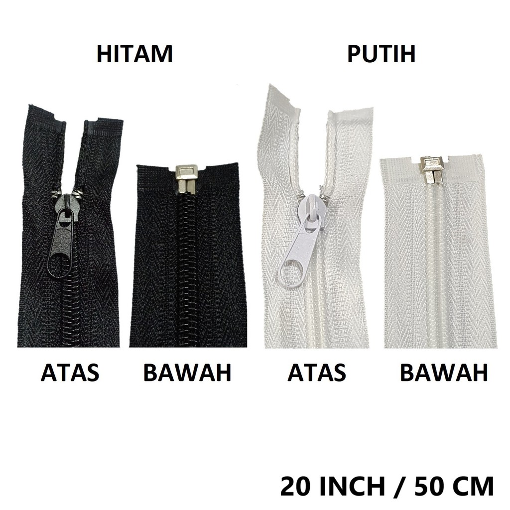 Resleting Jaket Gigi Halus/Coil 20 inch/50 cm @5 Lusin Ritsleting Gigi Nylon Plastik Zipper Coil