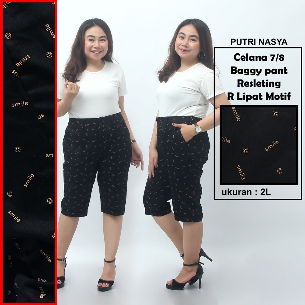 Celana 7/8 jumbo Resleting motif pendek/ baggypant jumbo / celana pendek 8L-6L-5L-4L-2L-XL-S fitto L