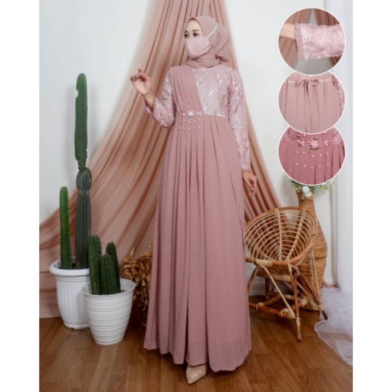 Permata Olshop / Gamis Melisha KD / Gamis Brukat Modern Terbaru / Kebaya Gamis Pesta Mewah / Dress Kondangan / Kebaya Dress Brokat