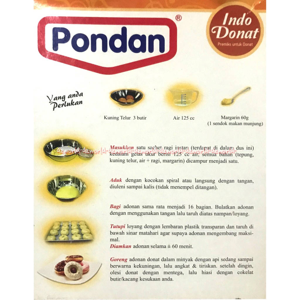 Pondan Indo Donat 362gr Premiks Instan Untuk Membuat Kue Adonan Donat Mix Dounat Aneka Rasa Tepung Premix Instan Powder