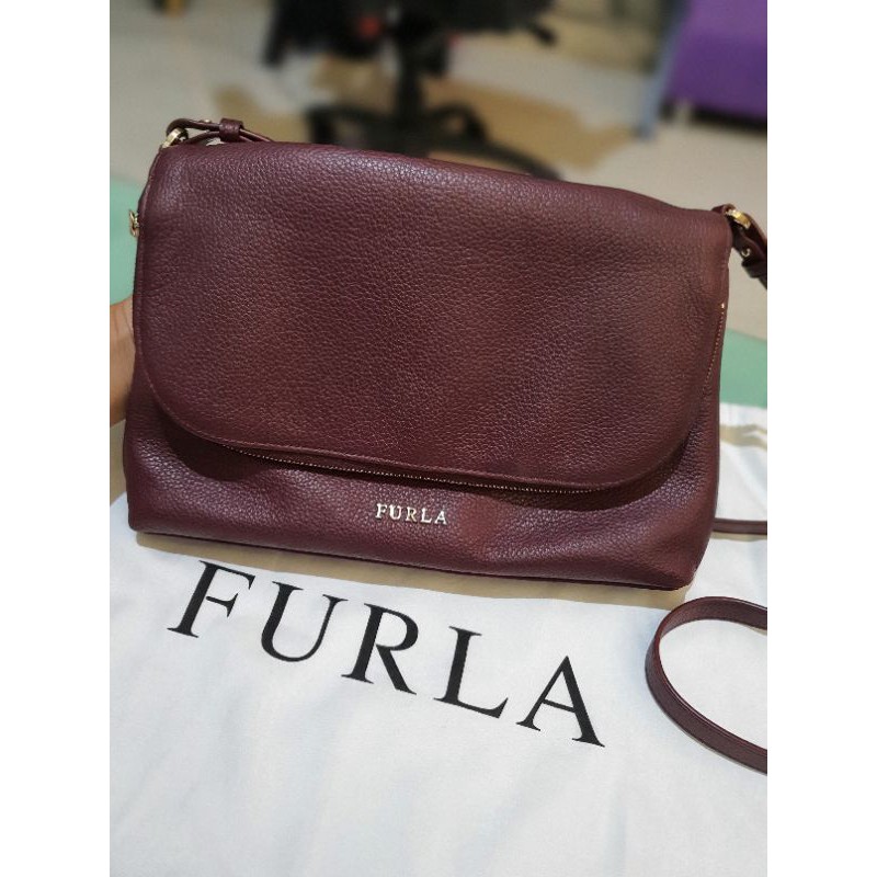 Furla Sling Bag Maroon Genuine Leather PL