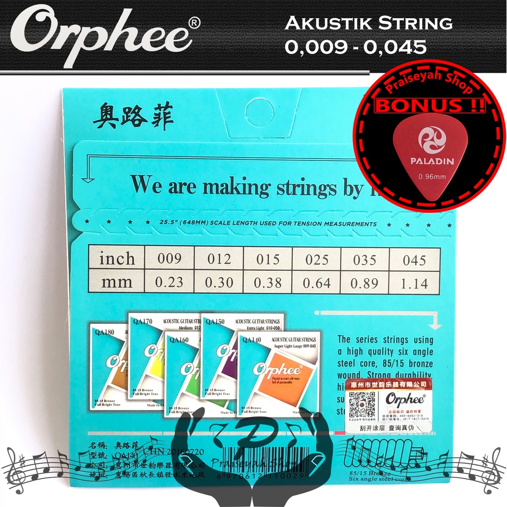 Senar Gitar Akustik String Orphee 0,09 atau 0,10 atau 0,11