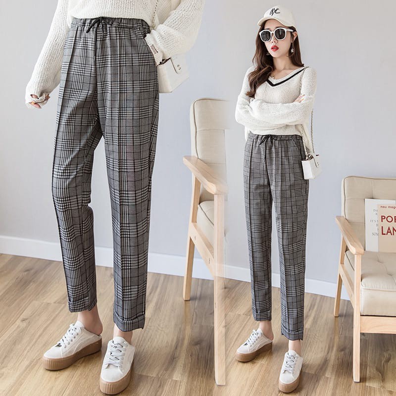 CELANA TARTAN / TARTAN PANTS OFFICE - Celana Bahan Katun casual motif kotak