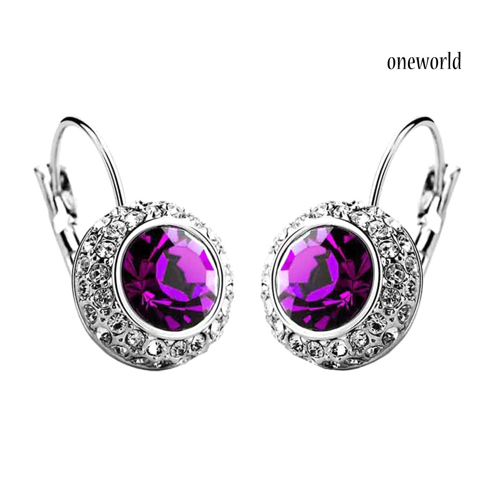 OW# Elegant Women Rhinestone Inlaid Round Dangle Leverback Earrings Jewelry Gift