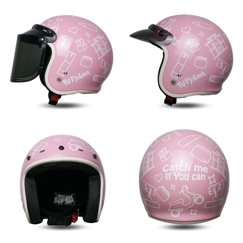 Helm Retro Dewasa SNI BR01 Girlstuff Pink Gloss