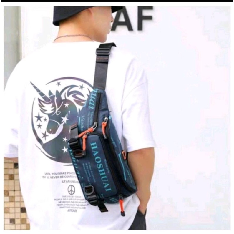 [Miliki Juga] HAOSHUAI  Tas Selempang Pria Waistbag Pria Waterproof Importir WKOS 08