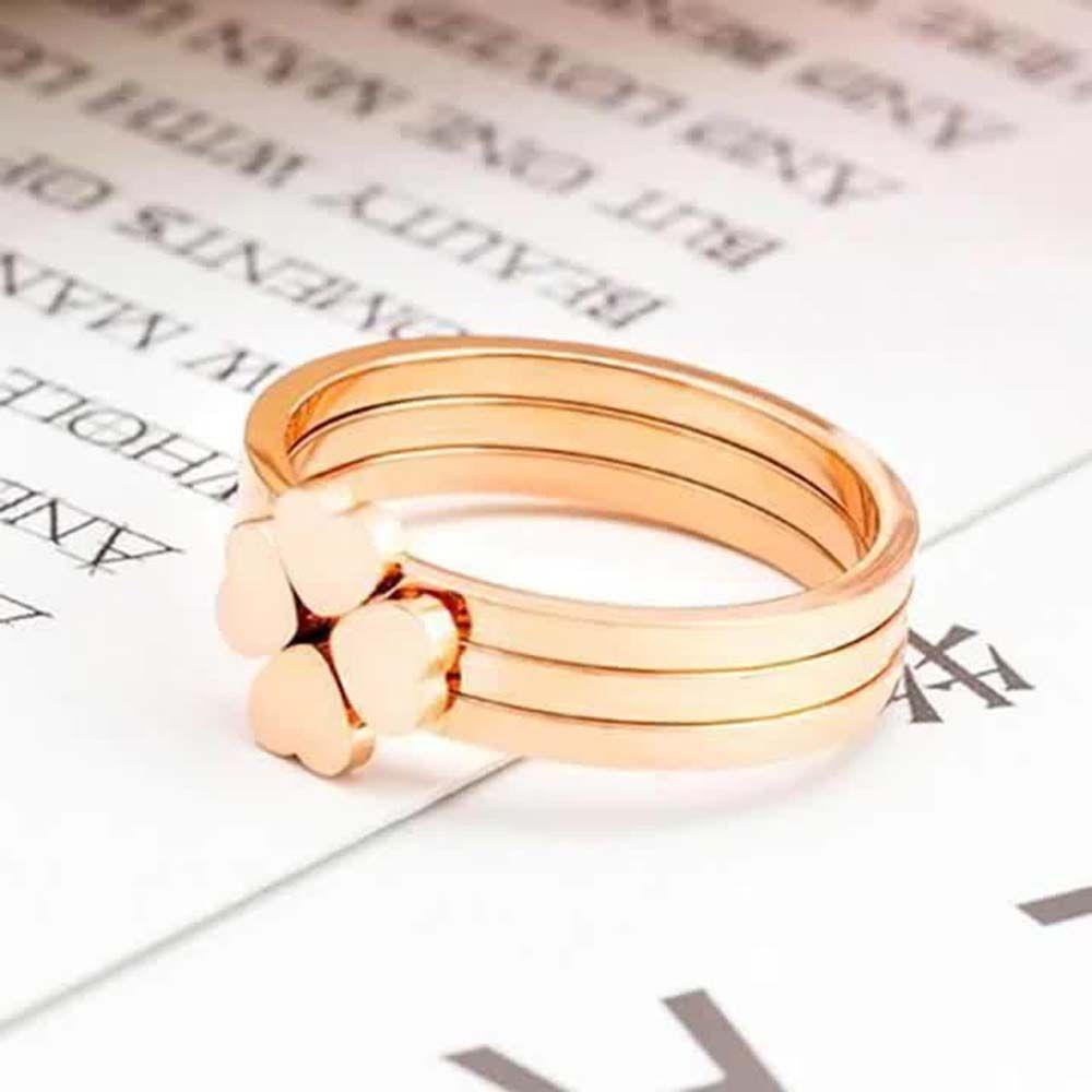 Mxbeauty Cincin Semanggi Empat Daun Elegan Vintage Hati Cinta Hati Warna Rose Gold Peach Heart Women Rings