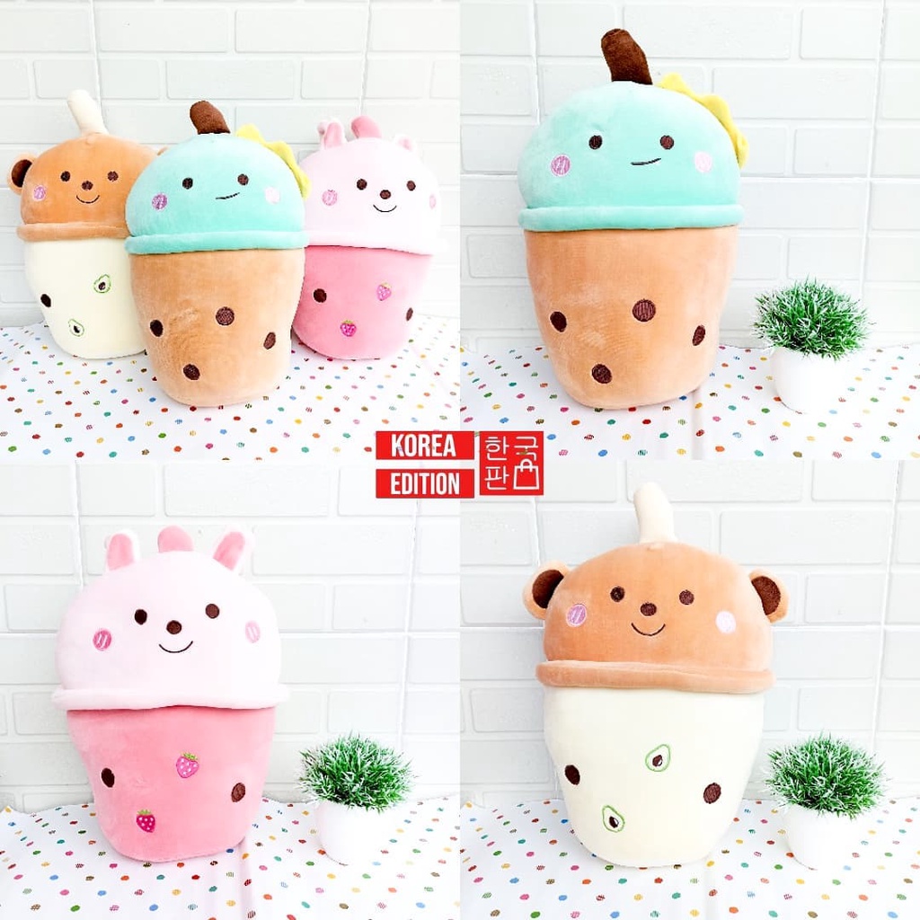 Boneka Boba Cute Animal Seulgi  Mainan Anak Lembut Boba Bottle Pink Cokelat Hijau Spandex