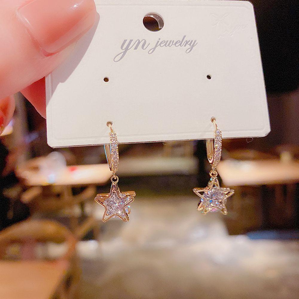 Mxbeauty Wanita Hoop Earrings Minoritas Kepribadian Pesta Berlian Imitasi Baroque Lady Star Pendant Earrings