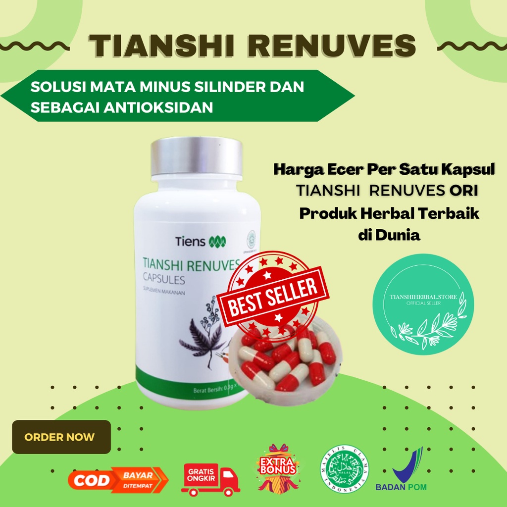 (ECERAN PER KAPSUL) 1 KAPSUL TIANSHI RENUVES CAPSULES|| SUPLEMEN MATA MINUS TIENS|| 100% ALAMI HERBA