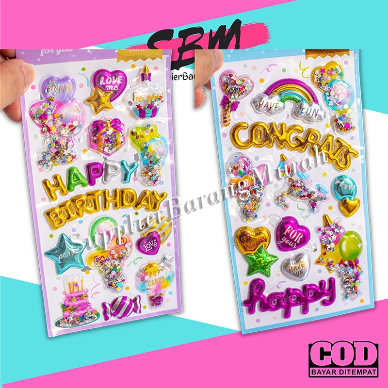 Stiker Ultah 3D Pesta Balon Birthday Love SP0006