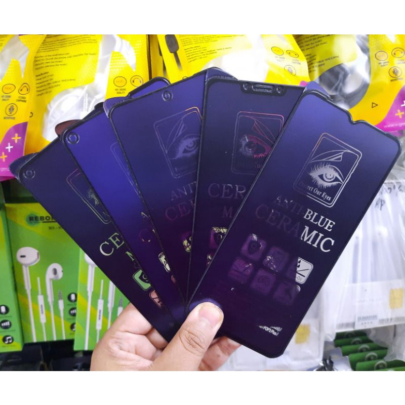 Tempered Glass Ceramic Anti Radiasi Redmi Note 3 / Note 4 Note 4x / Note 5 Pro Note 5A / Note 6 Pro / Note 8 Note 8 Pro / Note 9 Note 9 Pro /  Note 10 4G 10 5G 10s 10 Pro / Note 11 Note 11 Pro Anti Gores Blue Temperedglass