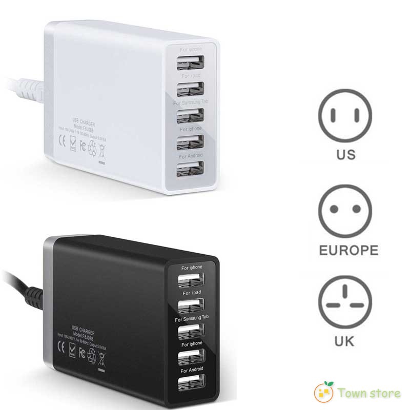 â™¡â™¥â™¡ 5-Port USB Charging Station Multi-Port Charger Home