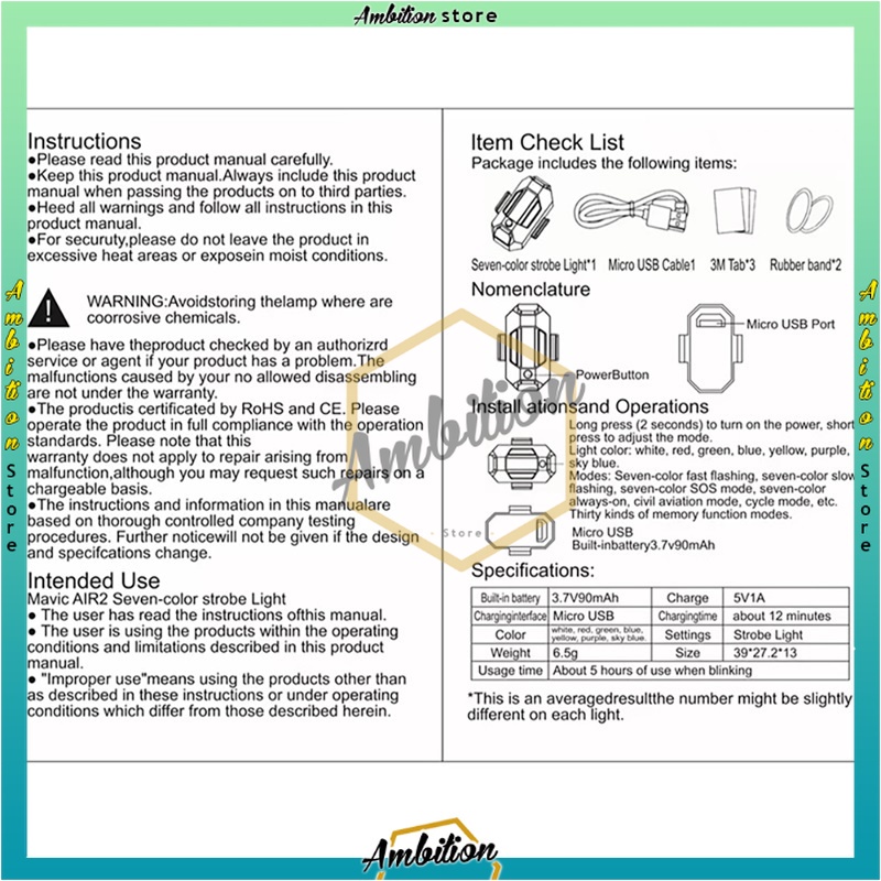 [𝐀𝐒𝐋𝐈 𝐈𝐌𝐏𝐎𝐑𝐓] LED 7 Warna Universal Lampu Strobo Anti Tabrakan Untuk Motor / Pesawat / Drone