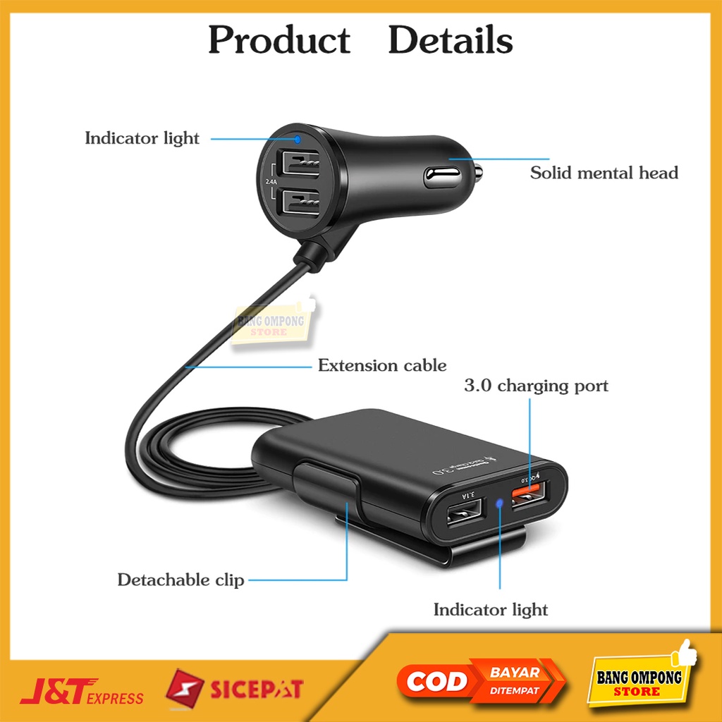 Charger Casan Mobil Car Charger Fast Charging Qualcomm Quick Charger 4 Port USB Super Fast Charging Car Charger Charging Casan Mobil