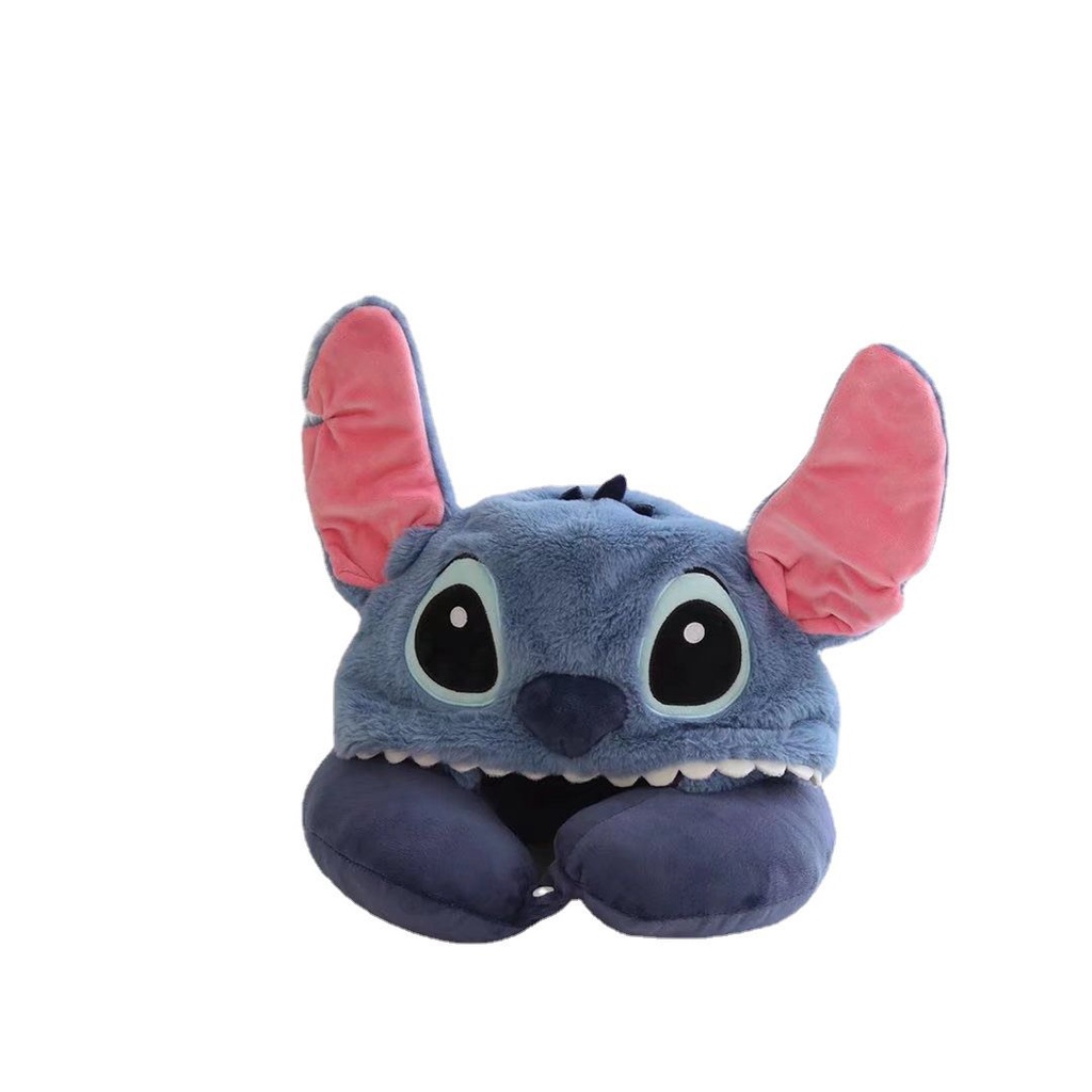 BANTAL LEHER LILO STITCH BIRU UNGU NECK PILLOW AKSESORIS TRAVEL ALIEN LITTLE GREEN MAN IMPOR