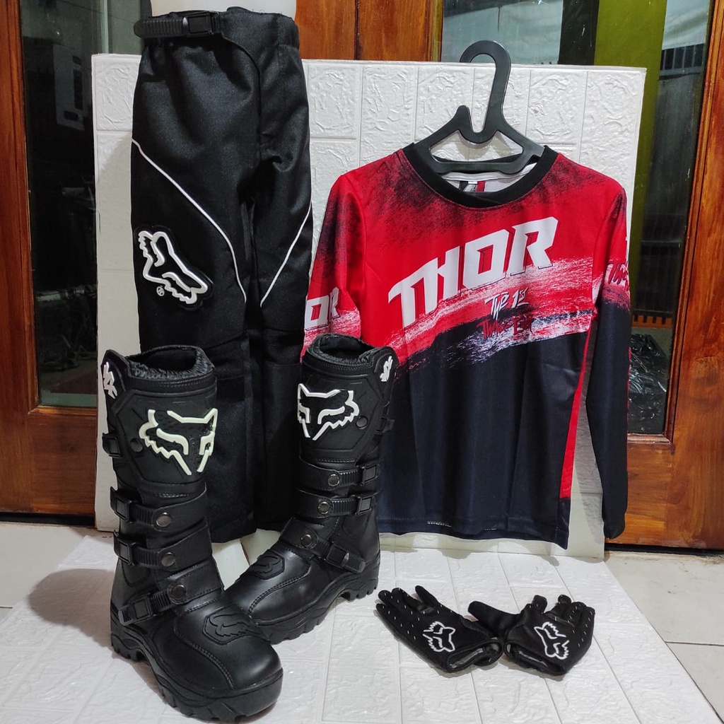 promo satu set sepatu cross trail anak jersey set anak dan glove print anak terlaris setelan offroad
