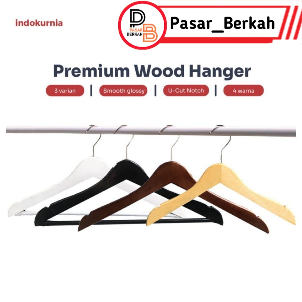 (100gr) HANGER KAYU DEWASA PREMIUM NATURAL WOOD MERK INDOKURNIA