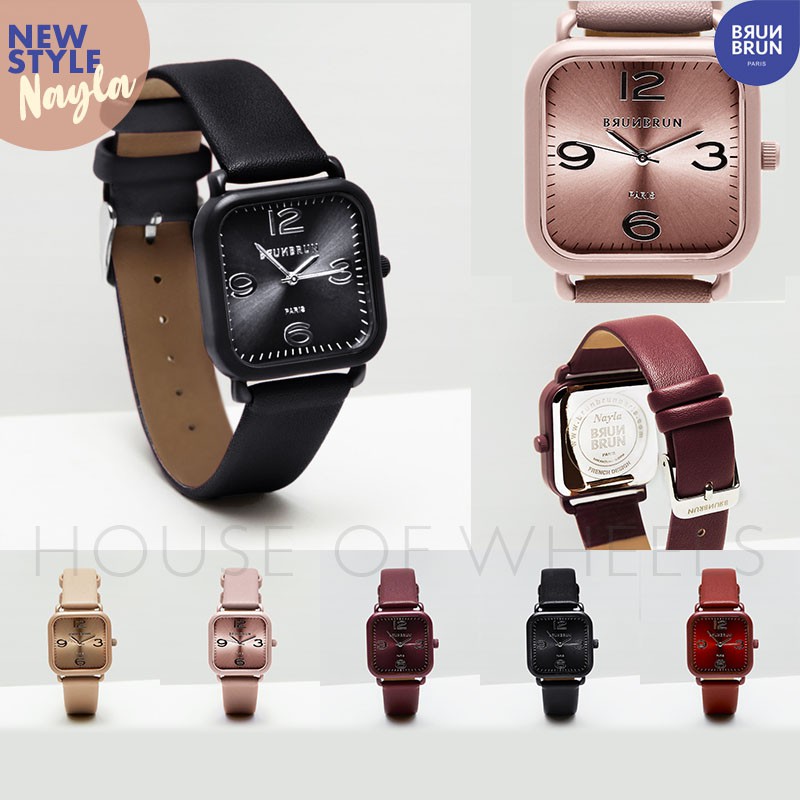 BrunBrun Paris New Watch Series NAYLA Jam tangan wanita strap kulit sintetis warna