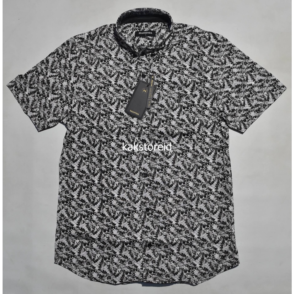 Kemeja Pria Hassenda Formal Lengan Pendek Hitam Motif Slimfit KHS 01 ORIGINAL