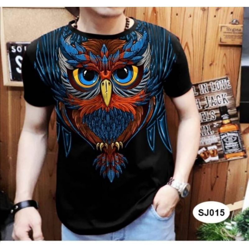 NEL-KAOS PRIA/KAOS COWOK DISTRO T-SHIRT KAOS OWL WARNA BIRU MERAH FIT L-XL