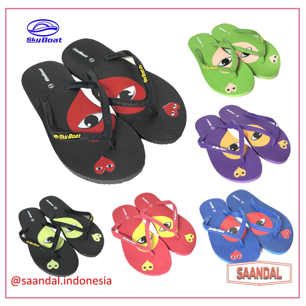 Sandal Jepit Karet Wanita Perempuan Skyboat Heart Love Gambar Hati (BISA SATUAN COD)