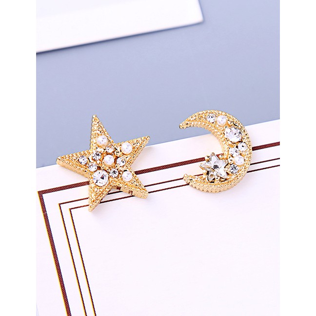 LRC Anting Tusuk Fashion Xingyue Earrings Crystal Diamond S925 Sterling Silver Star Moon Asymmetric