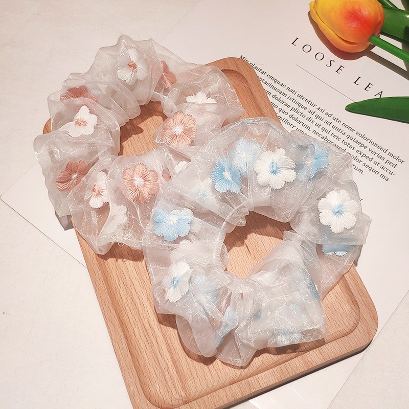 3SP | ART33 Ikat Rambut Scrunchie Aneka Warna Model Transparan Motif Kotak-Kotak Bunga Daisy Ikat Rambut Wanita Anak Anak Dewasa Ikat Rambut Bunga