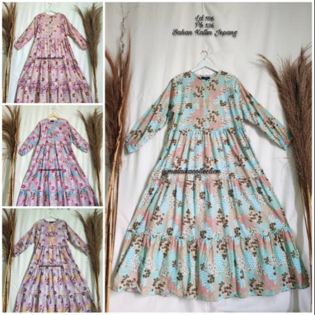 Gamis katun jepang | gamis bunga motif kecil | gamis kajep