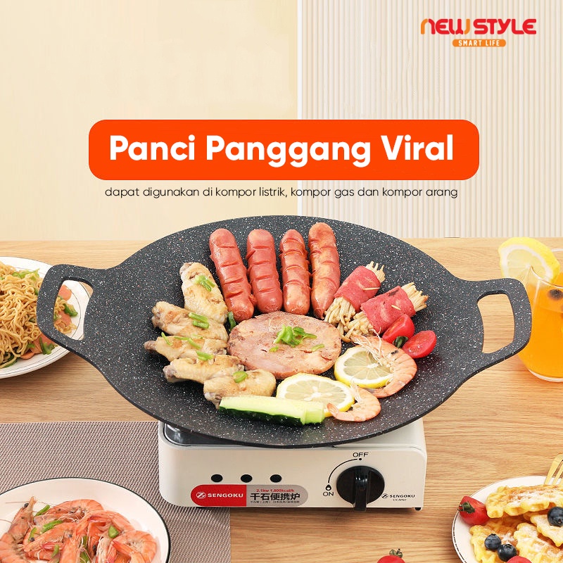 GRILLPLATE 34CM  Panggangan Multi Grill Pan / Wajan Panggang Keramik Panggang Daging Alat Pemanggang Panci BBQ Non-stick