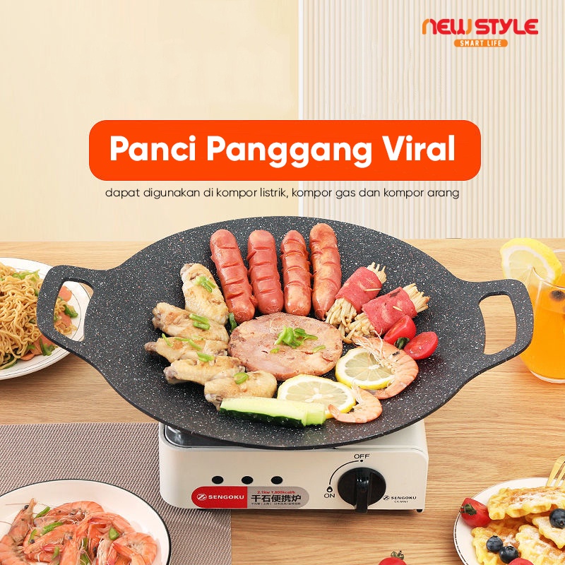 GRILLPLATE OMICKO 30 CM Newstyle Grill Pan Korean Y33 Alat Panggang Daging Alat Pemanggang Panci BBQ Non-stick