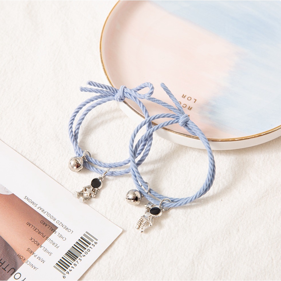 2 Pcs Gelang Tali Astronot LONCENG Couple Pasangan Hip Hop Korea Fashion Astro Best Friends Lock Kunci