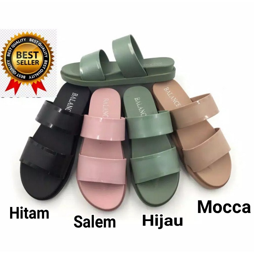 (COD) Sandal Selop Karet Wanita Jelly Tali Dua Import Balance BLC 0912-1